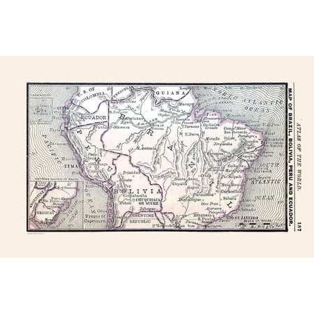 Historic Map - Brazil Bolivia Peru Ecuador - Alden 1886 - Vintage Wall Art