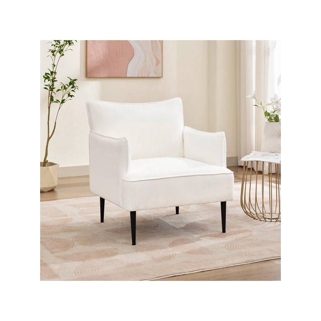 Moderno corduroy accent chair - comfy reading single sofa con arms para dormitorio, waiting room o oficina study (blanca)