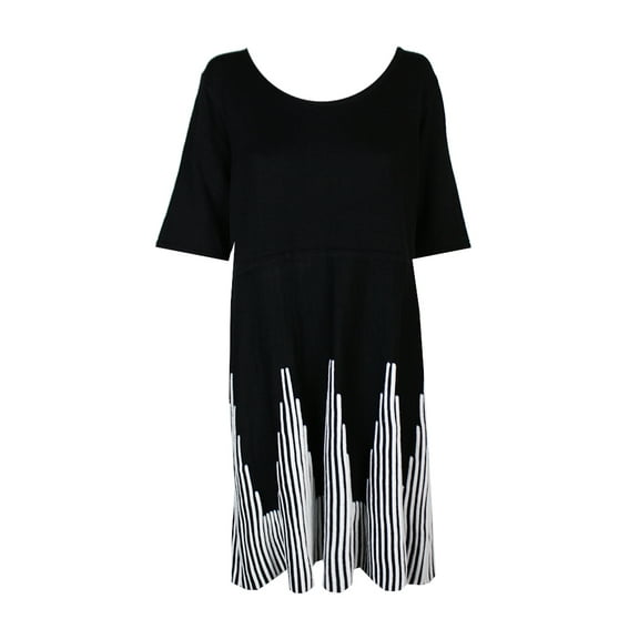 NY Collection Plus Size Fit Flare Sweater Dress Black/White 1X