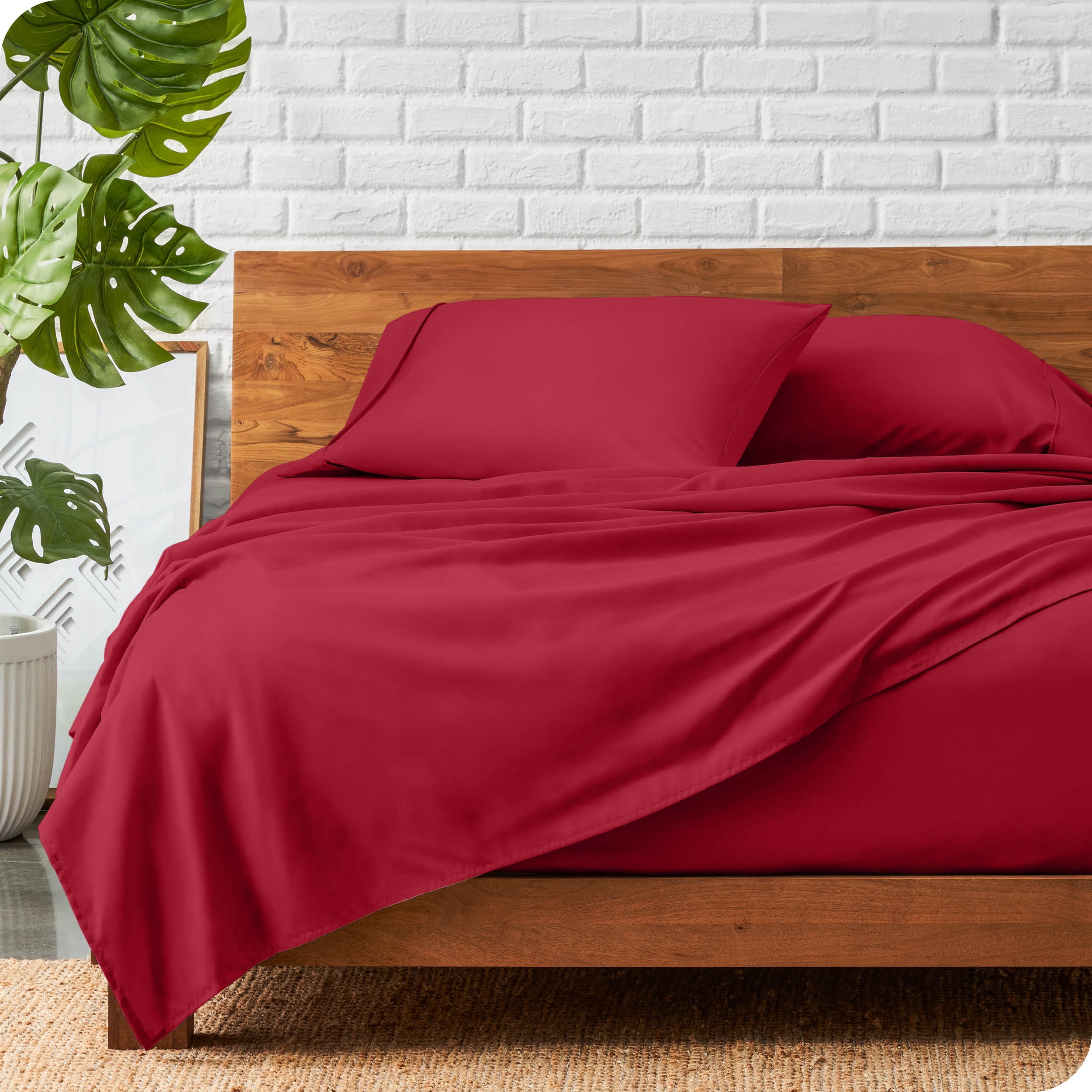 Bare Home Red Microfiber Sheet Set, Wrinkle Resistant, Deep Pocket, Twin XL