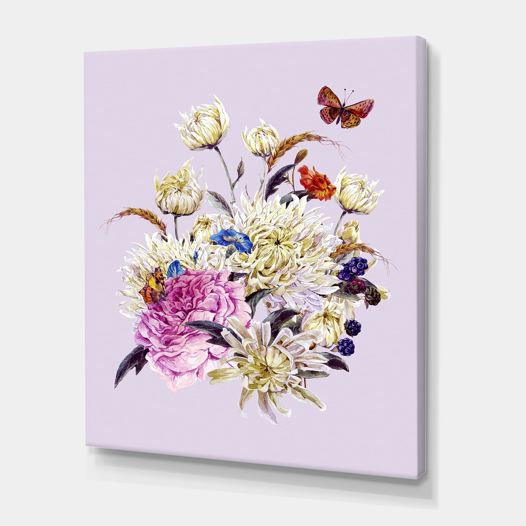 Ancient Chrysanthemums With Bouquet I 30 in x 40 in Painting Canvas Art Print, by Designart