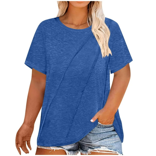 BVOFAR T-Shirts d'Été Grande Taille pour Femmes Couleur Unie Manches Courtes Col Rond Hauts Décontractés Coupe Ample Tees 2025