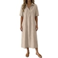 thumbnail image 2 of EliteGoogv Womens Polo Dresses Short Sleeve Collared Midi Dresses For Women Relaxed Straight Fit Summer Dresses Vacation Wedding Guest Dresses Khaki, 2 of 4