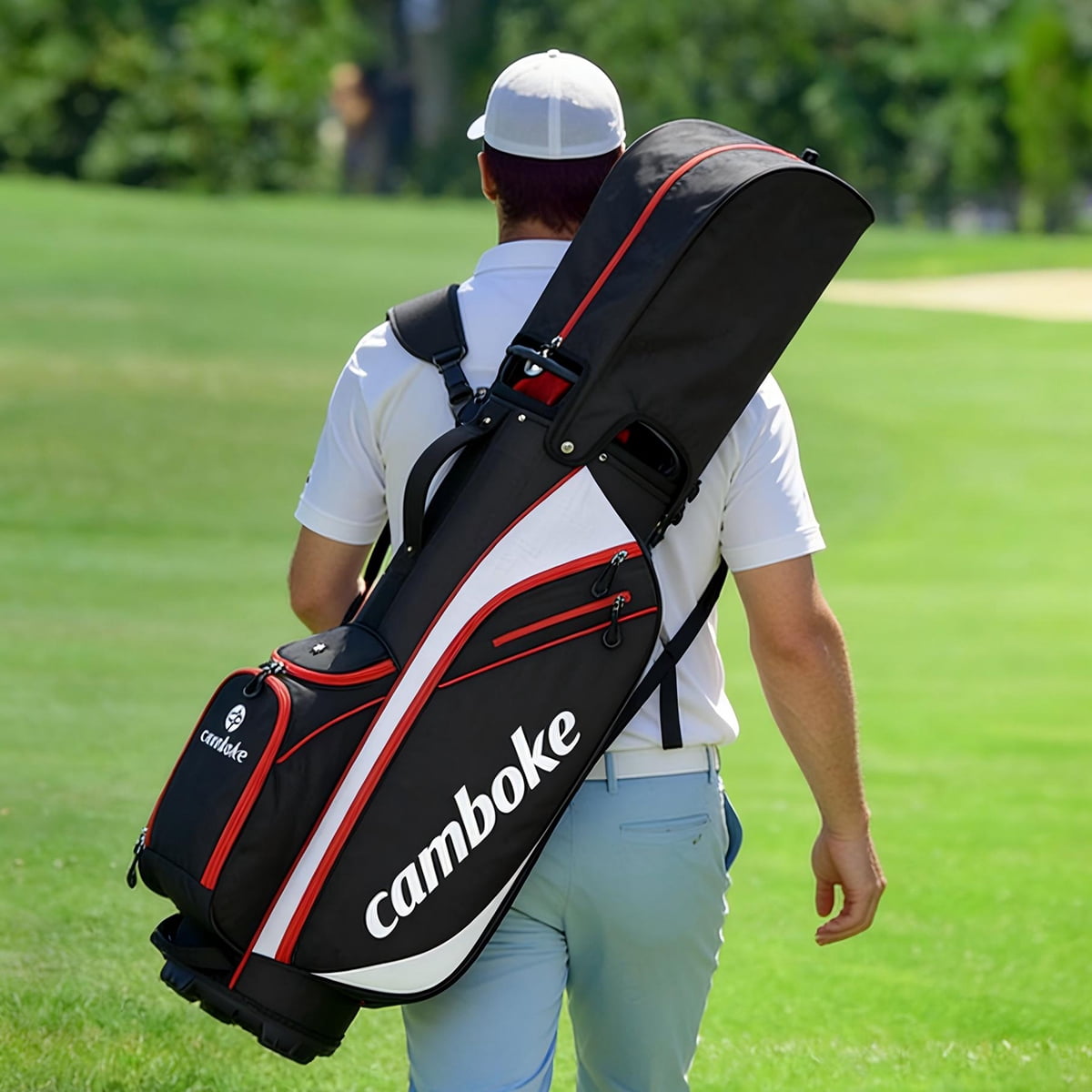 Golf Cart Bag with 14 Way Divider, Lightweight Golf Club Bag with Cooler Beverage Pocket, Valuables Pocket, Extra Storage, and Rain Hood – Durable Organizer for Men and Women, Black /Red