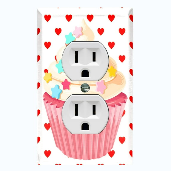 Metal Light Switch Plate Cover Red Sprinkle Star Cupcake Heart Wallpaper CAK032