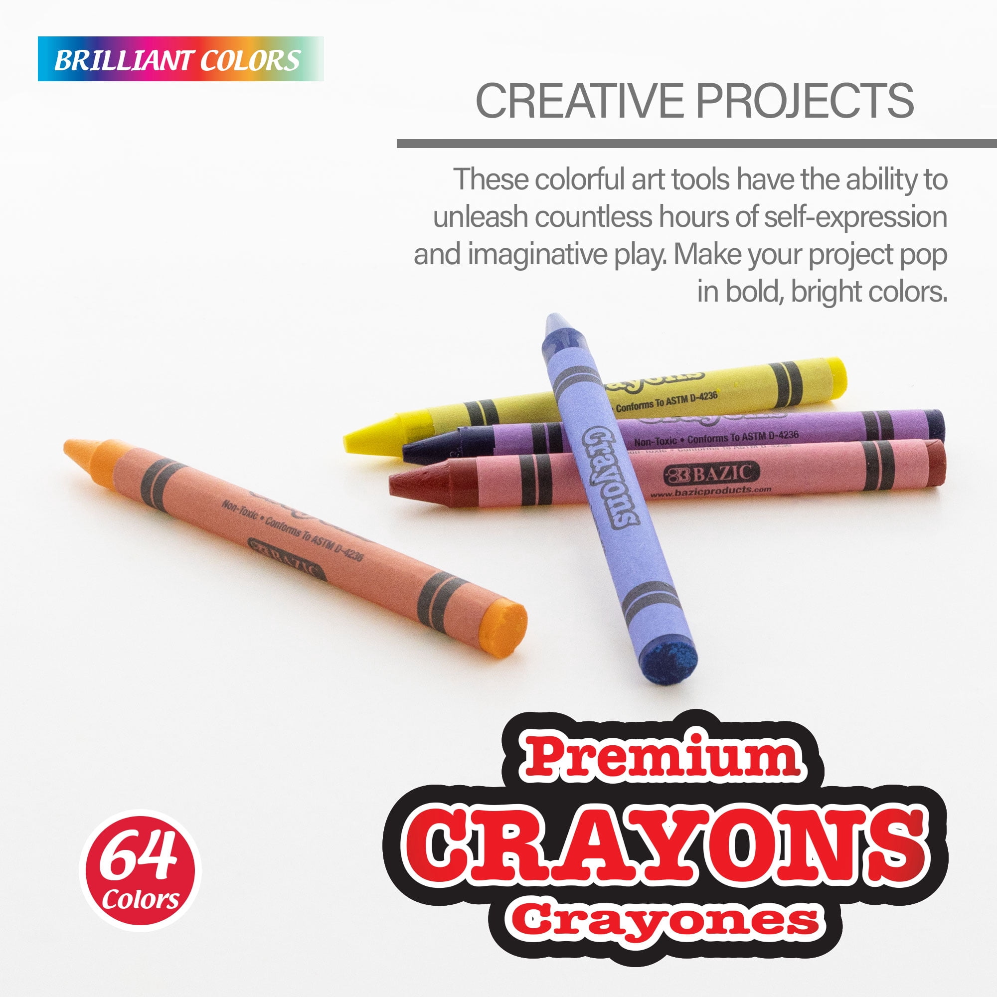 BAZIC Crayons 64-Count Coloring Crayon Set w/ Sharpener (64/Pack), 24-Packs