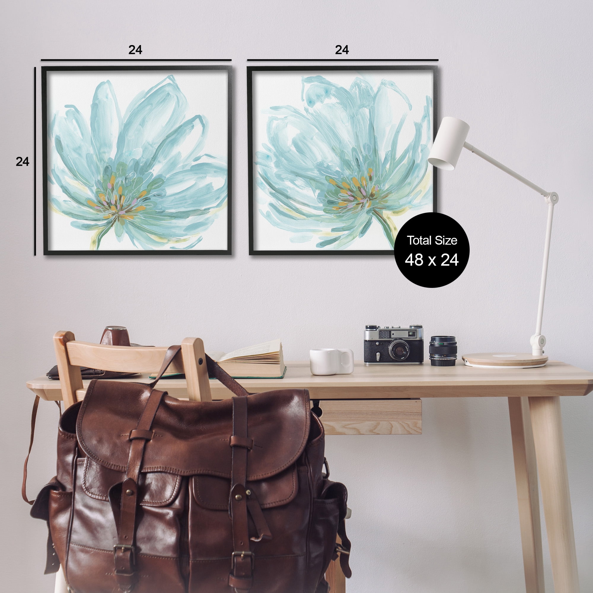 Stupell Industries Blue Blossoms on White Botanical & Floral Painting Black Framed Art Print Wall Art, 24 x 24, Set of 2