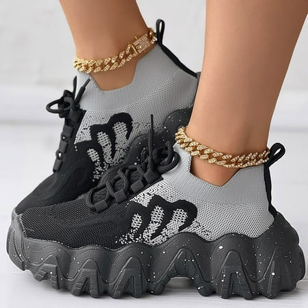 

YOUSNH Women Shoes Fashion Sponge Cake Thick Soled Breathable Mesh Shoes Fashion Student Soft Soled Shoes Boots for Women Black 7