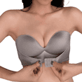 thumbnail image 3 of Strapless Bra with Clear Back Invisible Strap Push Up Padded Underwire Backless Women Super Push Up Bra Invisible Brassiere With Adjustable Shoudler Front Closure Bras, 3 of 5