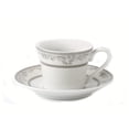 thumbnail image 2 of Espresso Cups and Saucers Set with Metal Stand for Cappuccino, Latte, Cafe Mocha - Silver Floral, 2 oz. Set of 6, 2 of 5