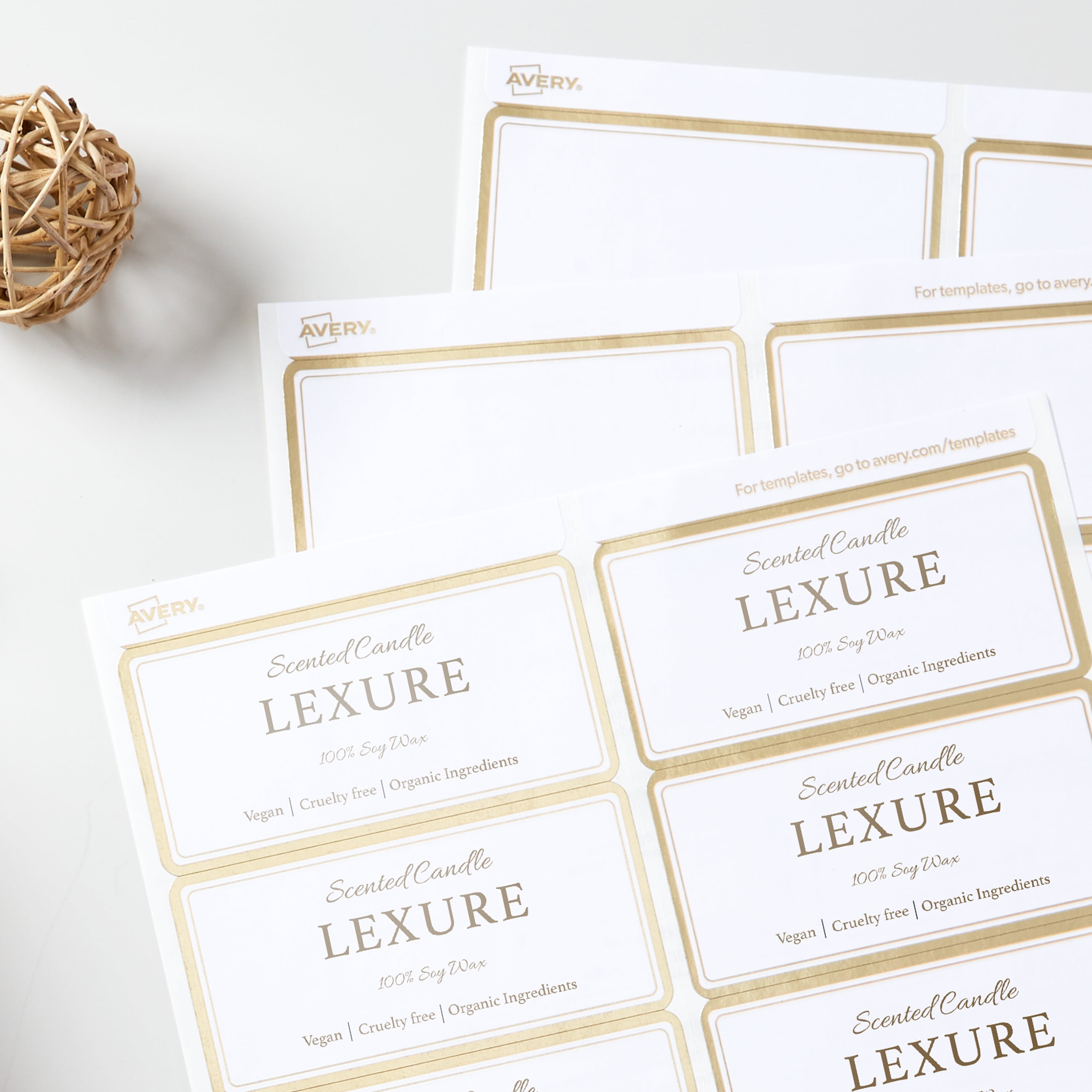 Avery Labels with Metallic Gold Border, 2" x 4", 100 Labels (6506)