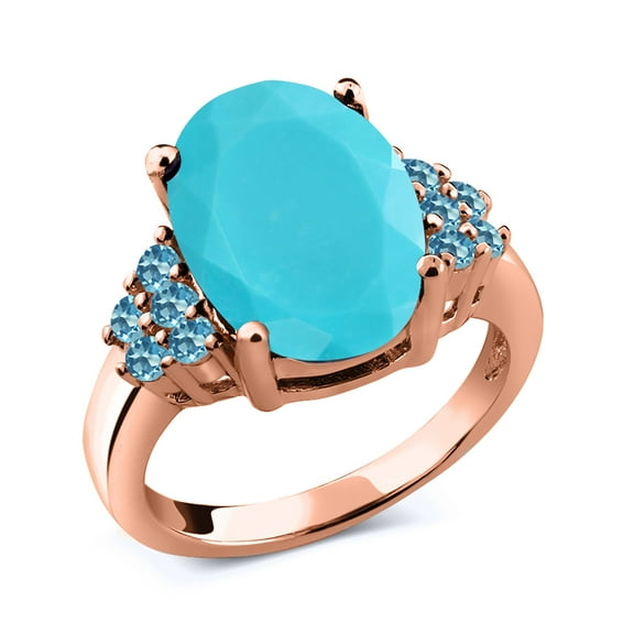 Gem Stone King 3.31 Ct Oval Green Turquoise Swiss Blue Topaz 18K Rose Gold Plated Silver Ring (Size 6)
