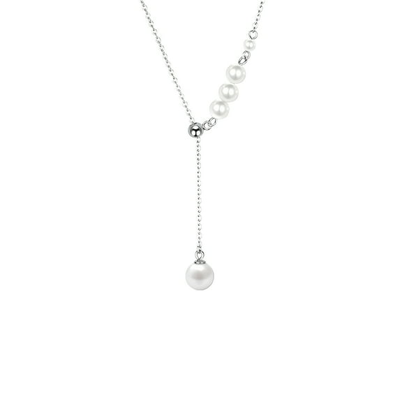 French Elegant Adjustable Pearl Collarbone Necklace, Silver-Plated Copper with Tassel