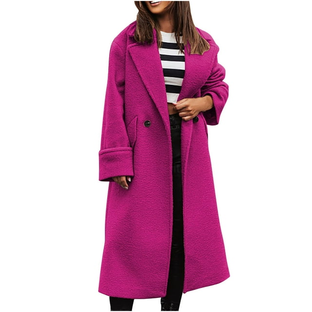 Yuyuzo Plush Overcoat for Women Long Sleeve Lapel Collar Open Front Button Winter Coats Solid Color