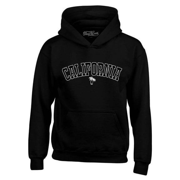 Shop4Ever Men's California State Letter Print Palm Tree Hooded Sweatshirt Hoodie Large Black