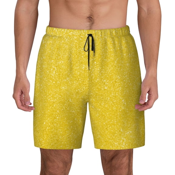 Xecao Yellow Glitter for Men's Swimming Trunks Swim Trunks Quick Dry Swim Shorts with Mesh Lining Funny Swimwear Bathing Suits