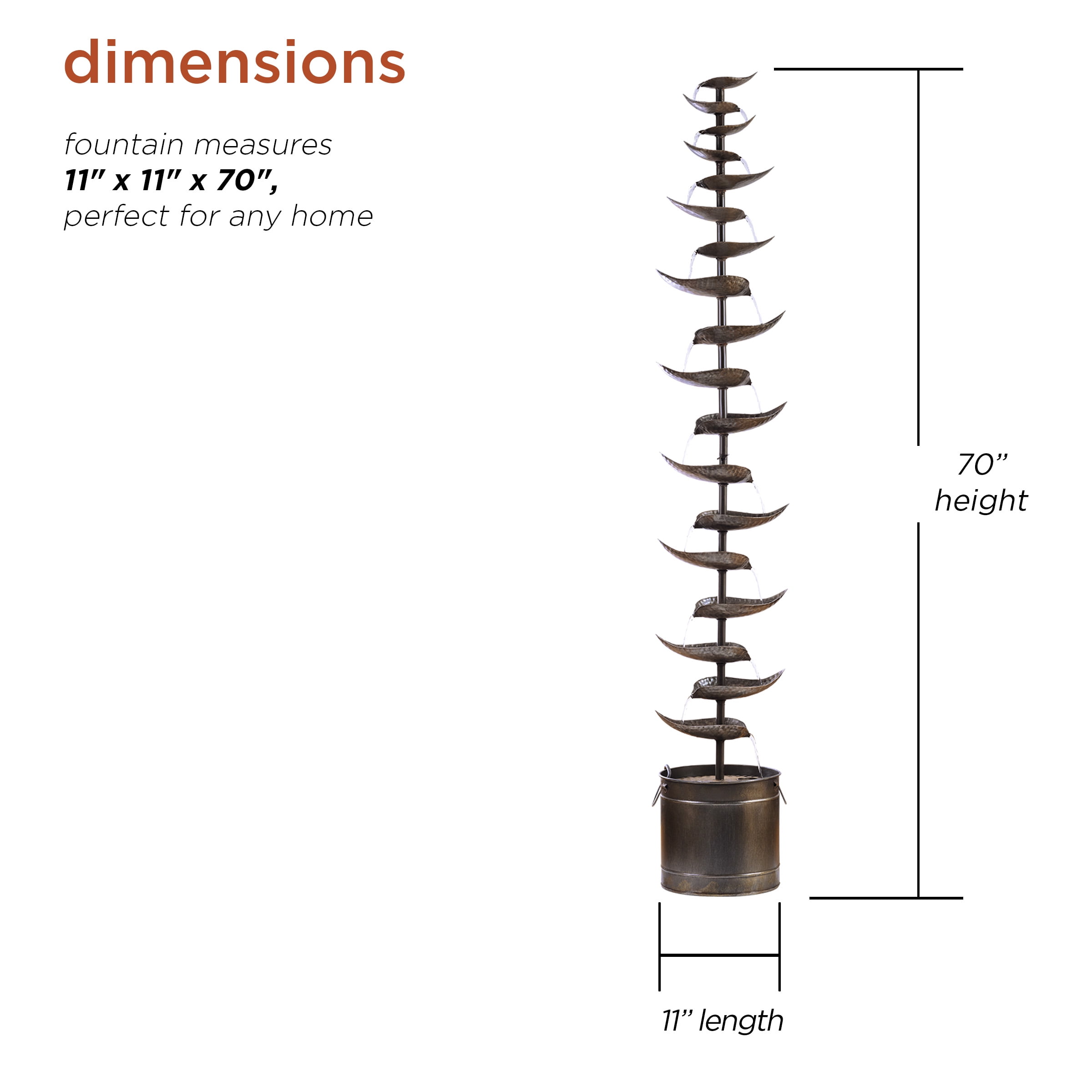 Alpine 6 Hanging Cup Tier Layered Outdoor Floor Fountain