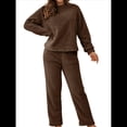 thumbnail image 2 of Pijama de 2 Piezas para Mujer, Conjunto de Ropa de Estar por Casa, Suéter de Punto, Cuello Redondo, Larga, Conjuntos Peludos Café M, 2 of 8
