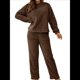 thumbnail image 2 of Pijama de 2 Piezas para Mujer, Conjunto de Ropa de Estar por Casa, Suéter de Punto, Cuello Redondo, Larga, Conjuntos Peludos Café L, 2 of 8