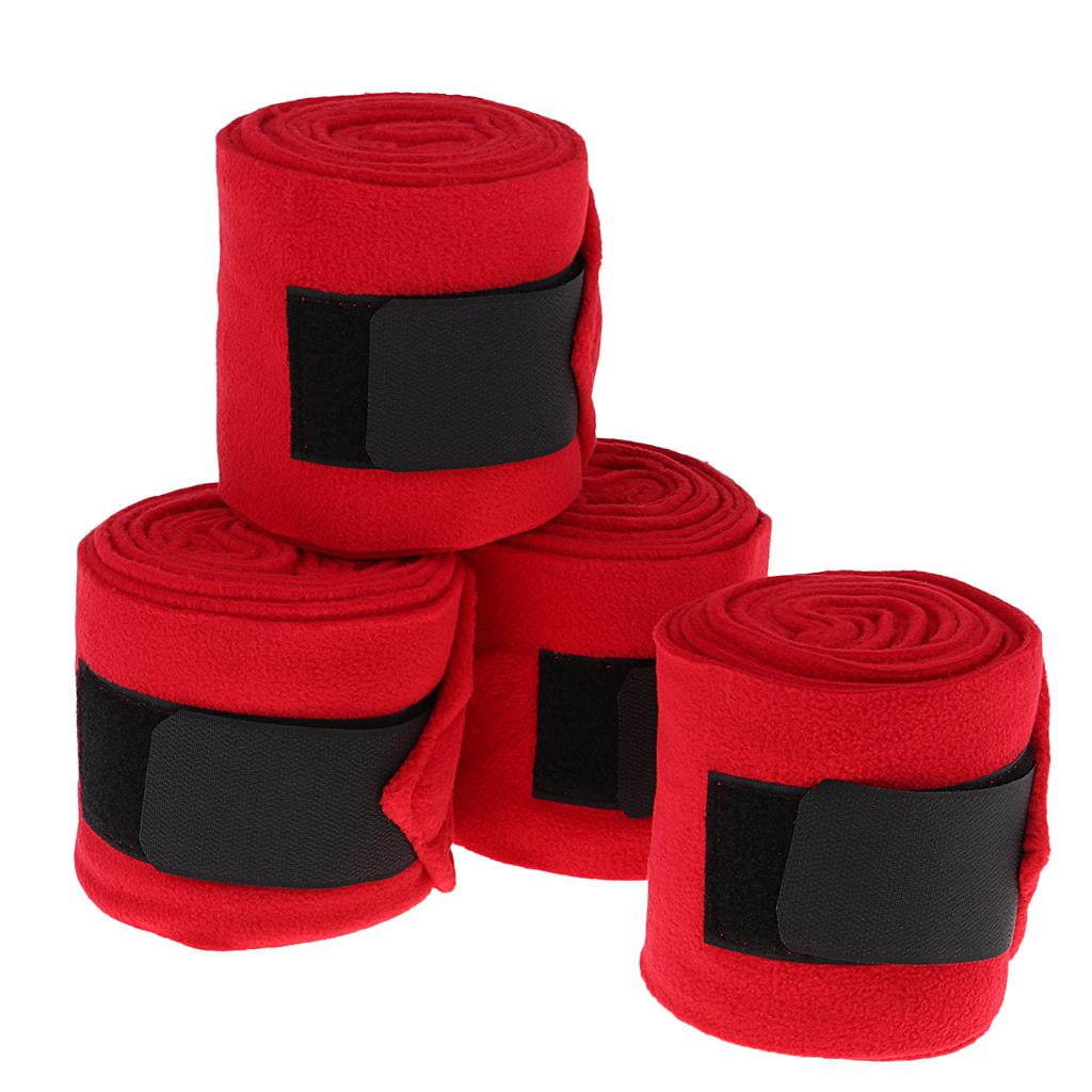 Wswqop Horse Grooming Care Set Of 4 Fleece Leg Wraps Equestrian Equip Supplies - Red