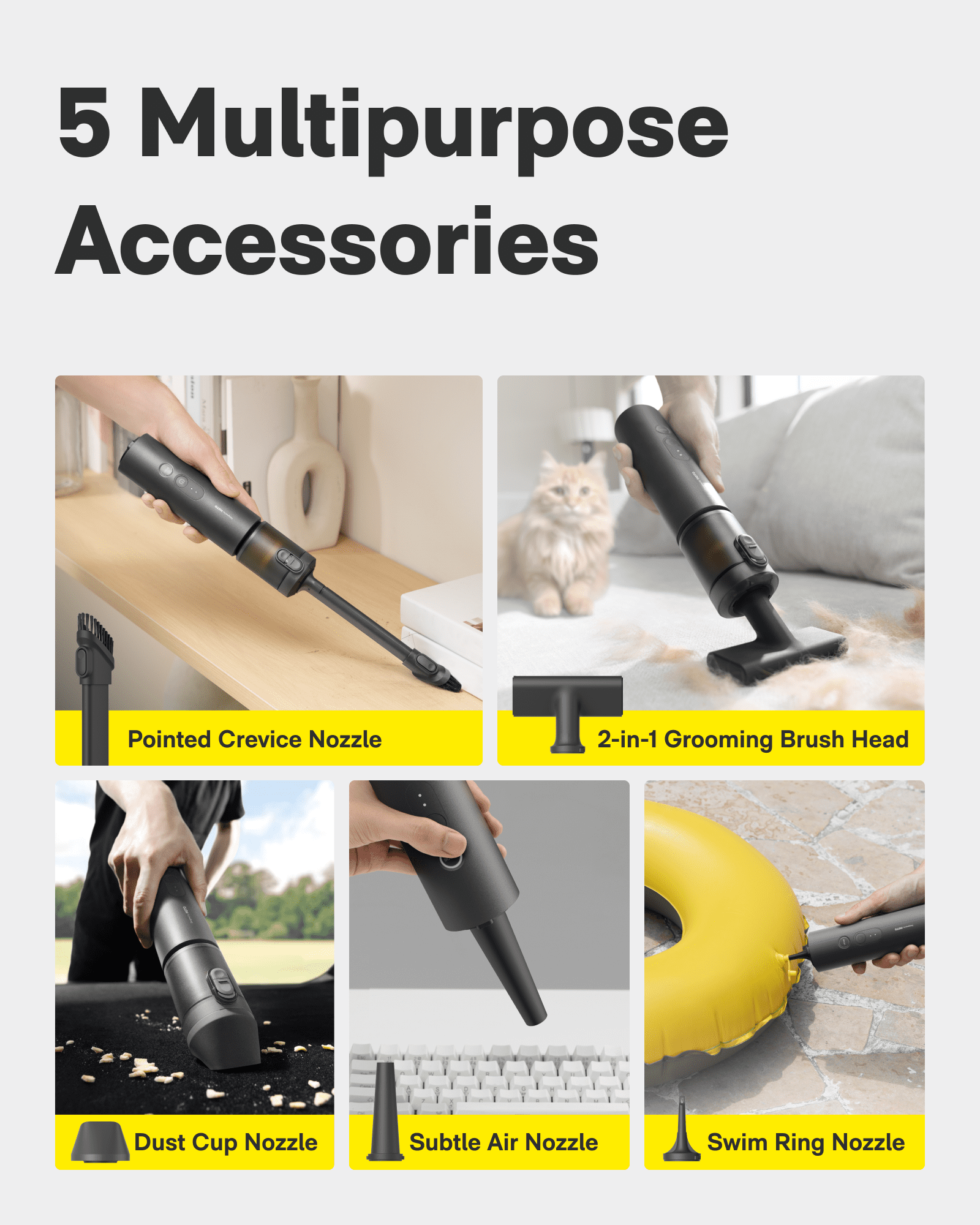 HOTO Handheld Car Vacuum Cleaner Cordless, 4-in-1 Portable Mini Vacuum with 20000Pa Strong Suction, Electric Compressed Air Duster Blower for Car, Desk, Computer, Keyboard, Home, Office Cleaning