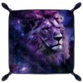 thumbnail image 2 of Women Girls Leather Square Dish Trinket Plate Jewelry Tray for Mothers Day Birthday Gift, Purple Galaxy Lion Head, 2 of 6