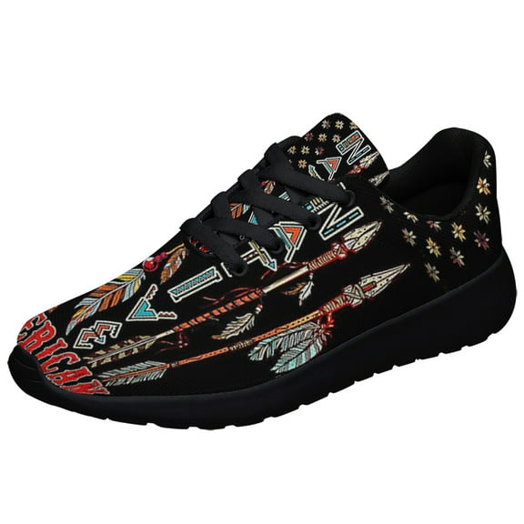 Native American flag Pride Feather Shoes Sneakers for Women Men Black Size 3.5