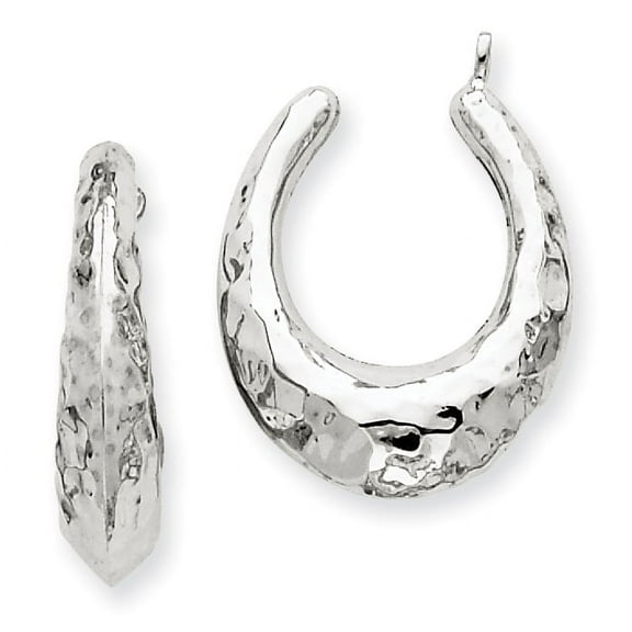 14k White Gold Hammered Hollow Hoop Earring Jackets