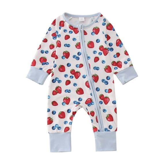 XDZJLR Bamboo Baby Pajamas Toddler Winter Long Sleeve Jumpsuit Strawberries Flower Prints Outwear Children Clothes Sleepwear Onesies White 6-9 Months