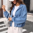 thumbnail image 6 of Pounoo Jackets for Women Stand Collar Long Sleeve Drawstring Hem Jacquard Plain Womens Jacket Relaxed Fit Travel Wear Wrinkle Resistant Jean Jacket Women, 6 of 8