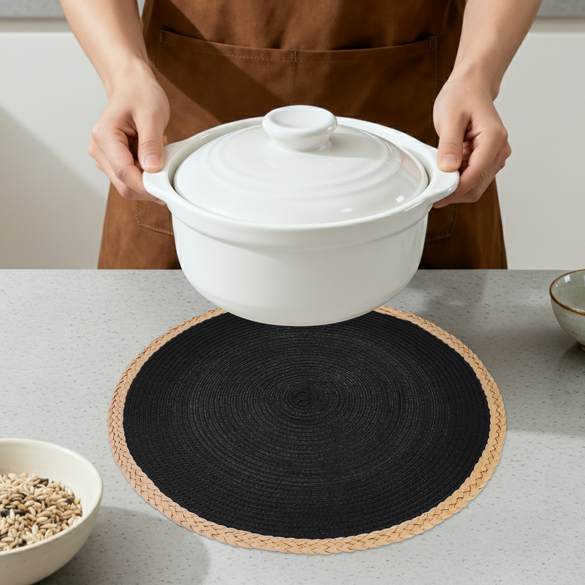 Unique Bargains Farmhouse Woven Placemats Set of 6 for Dining Table Decor Black