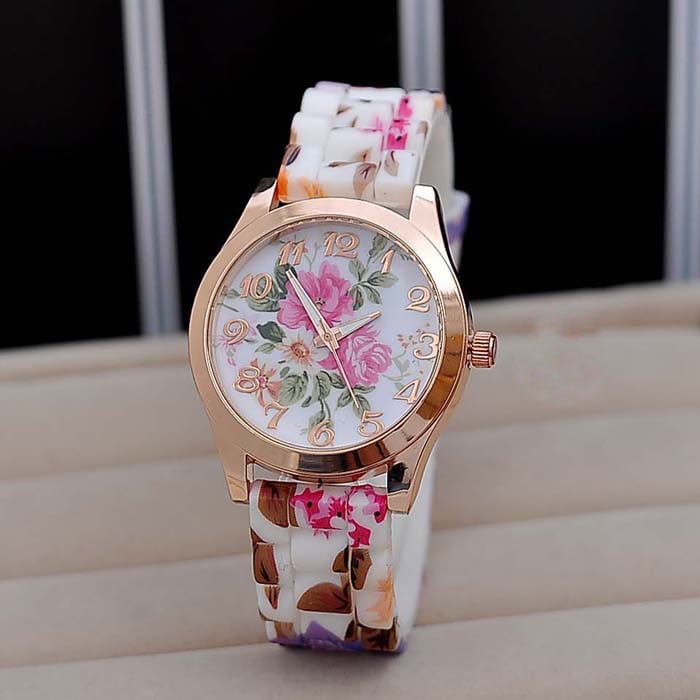 Reed Women Girl Watch Silicone Printed Flower Causal Quartz ...