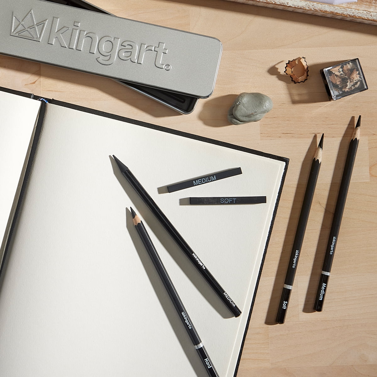 KINGART Charcoal Sketching Tin Travel Set