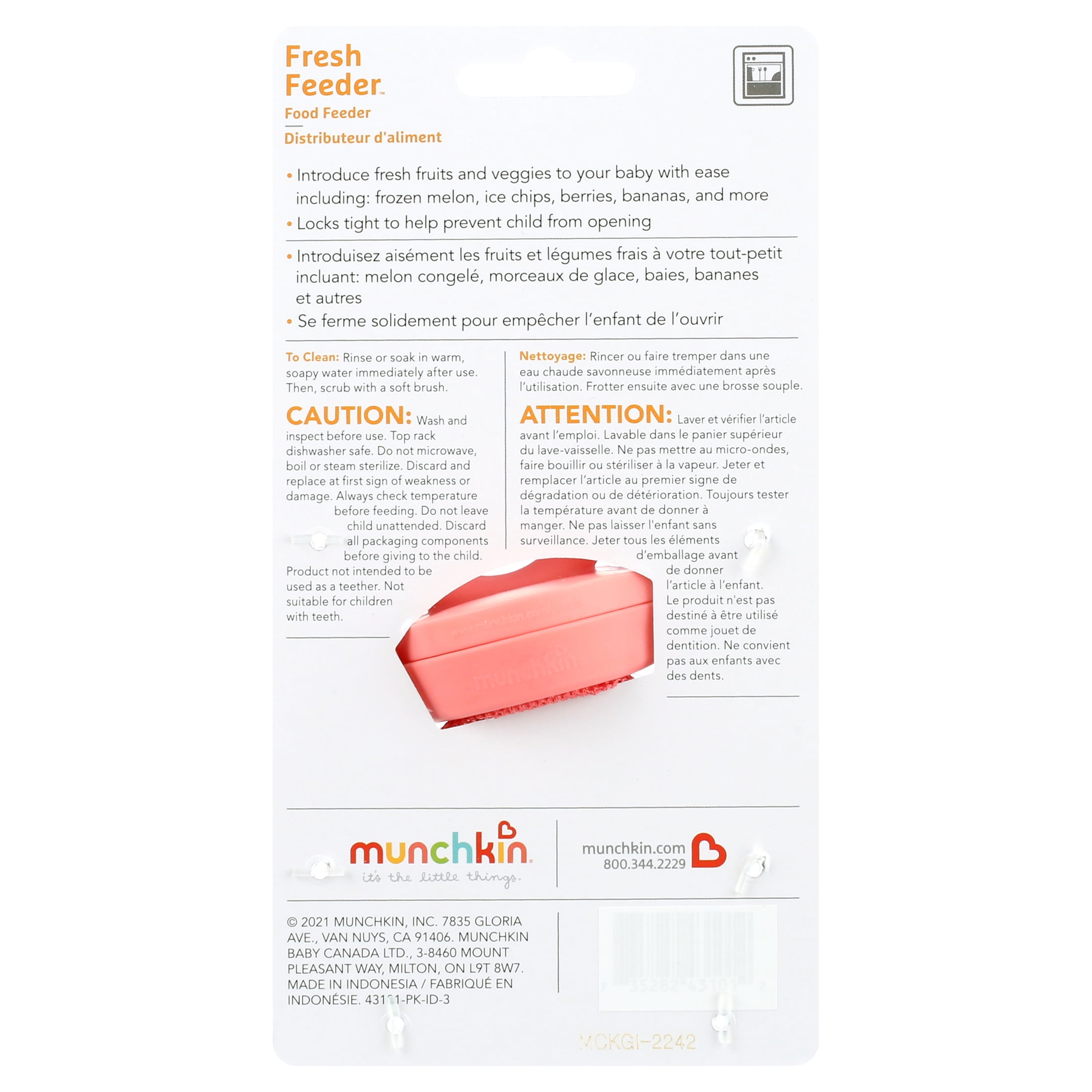 Munchkin® Fresh Food Feeder, Coral/Yellow, Unisex, 2 Pack
