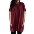 thumbnail image 1 of Birdeem Womens Casual Solid Color Round Neck Short Sleeve Loose Tops Blouses with Pocket, 1 of 1