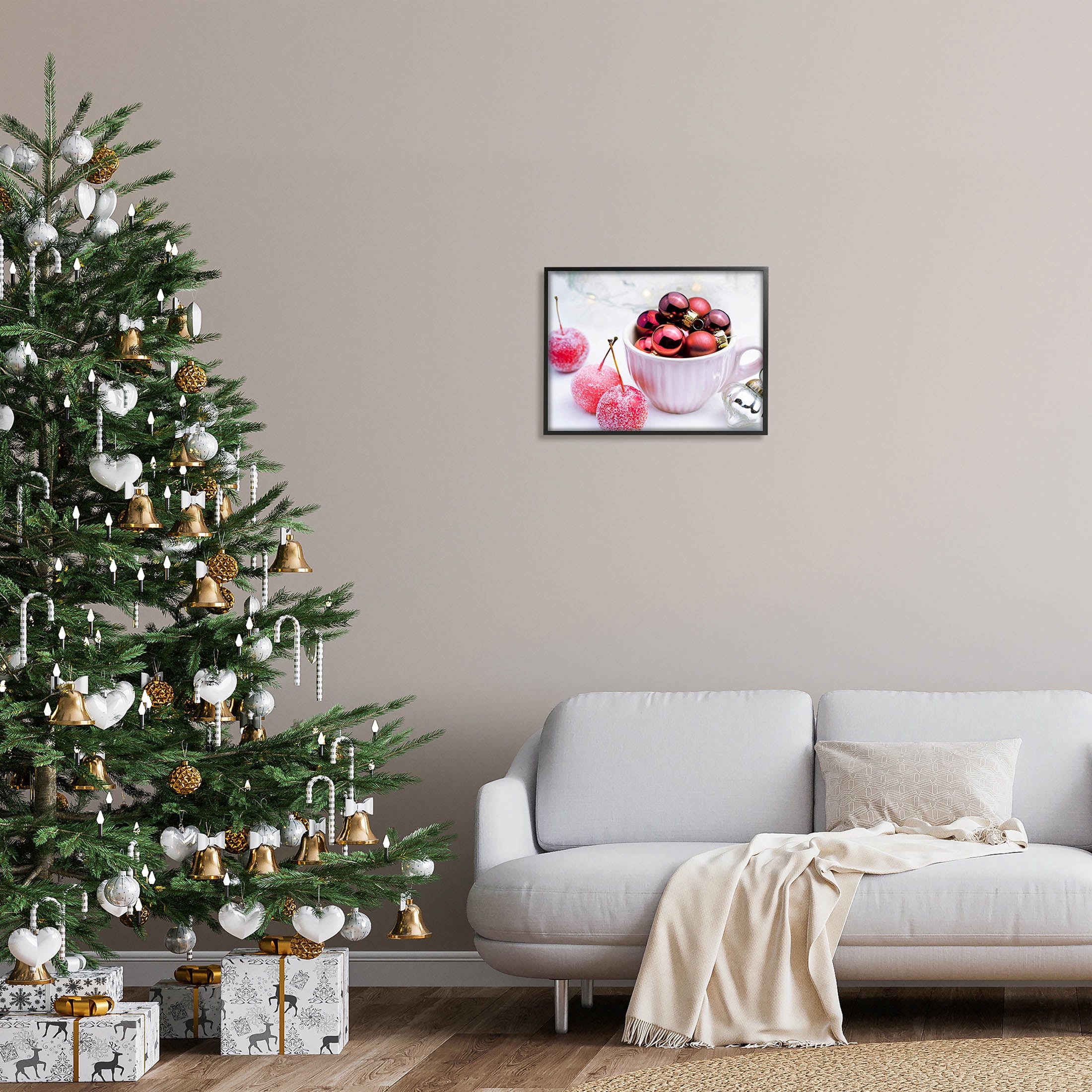 Gleaming Red Christmas Ornaments Holiday Photograph Black Framed Art Print Wall Art