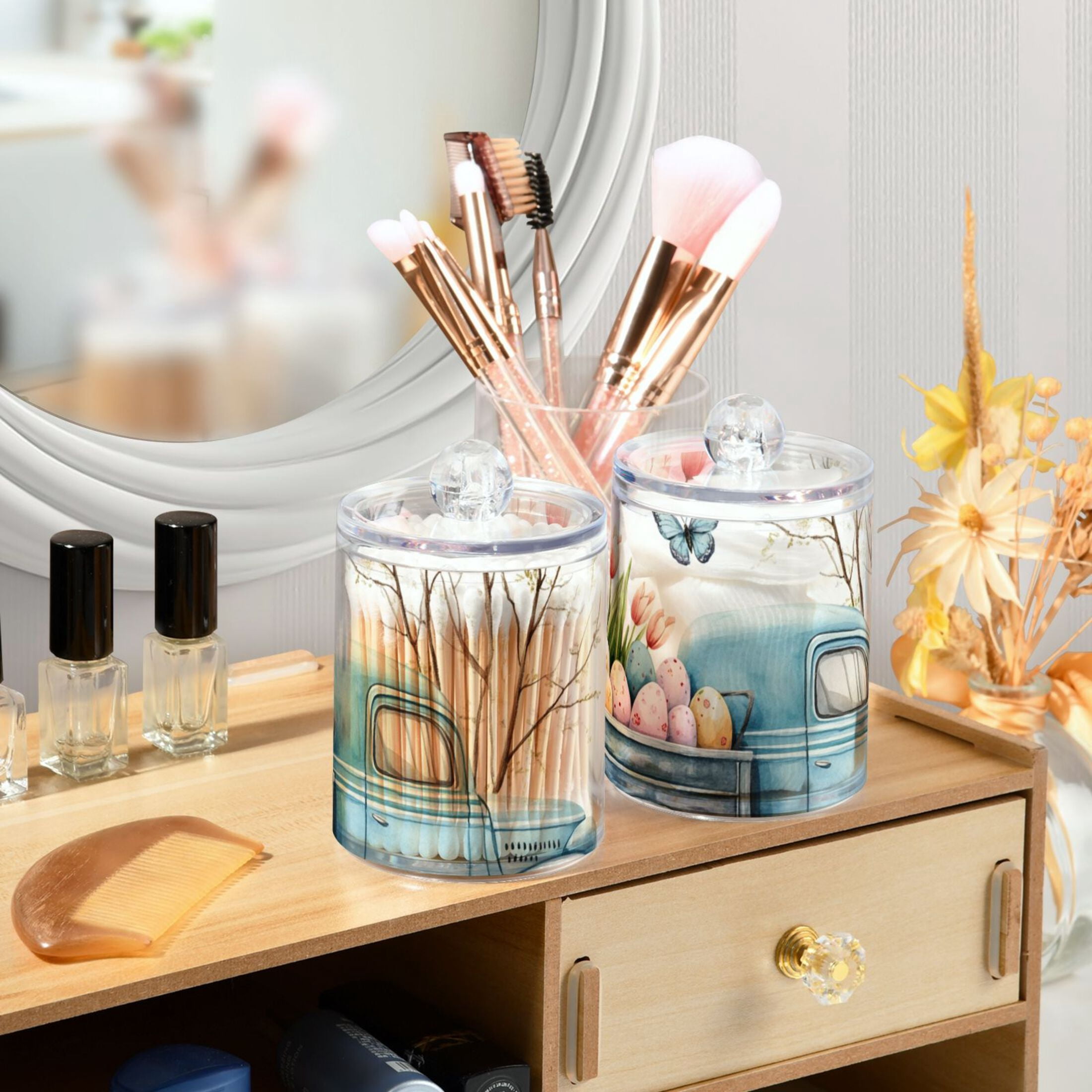 Ckdifva Blue Truck Easter Eggs Storage Jar with Lid Acrylic Organization Storage Containers Set of 4