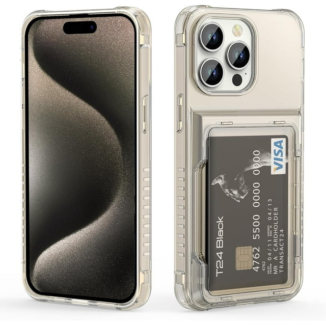 SURJDE Wallet Case Compatible with iPhone 15 Pro with Card Holder, Clear Heavy Duty Shockproof Wallet Case Hidden Flip Card Slot Protective Hard Back Cover Case for iPhone 15 Pro, 6.1'' Clear