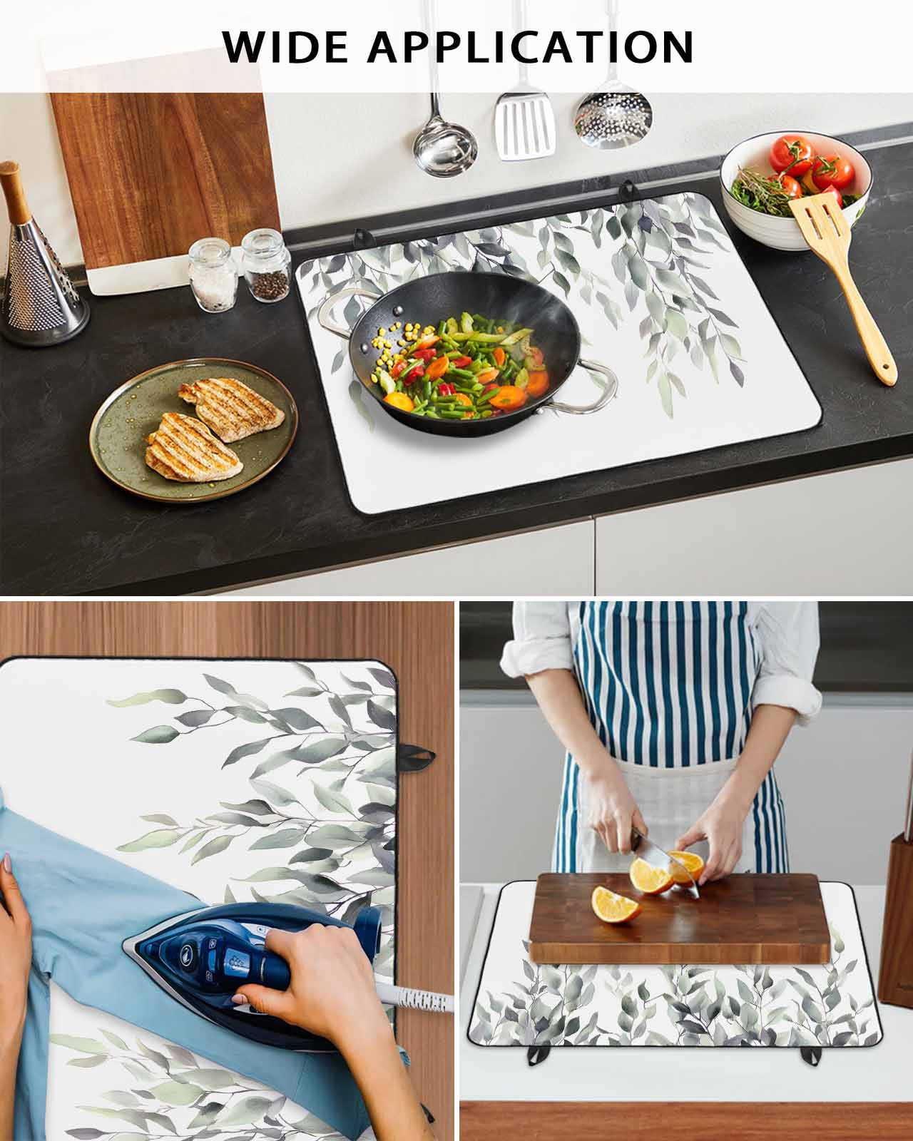 nqOlkjepod Large Induction Cooktop Protector Mat 36"x21", Green Gray Leaves Stove Top Covers for Electric Stove, Vintage Rustic Botanical Vines Branches Stove Burner Cover Mats Stove Cover