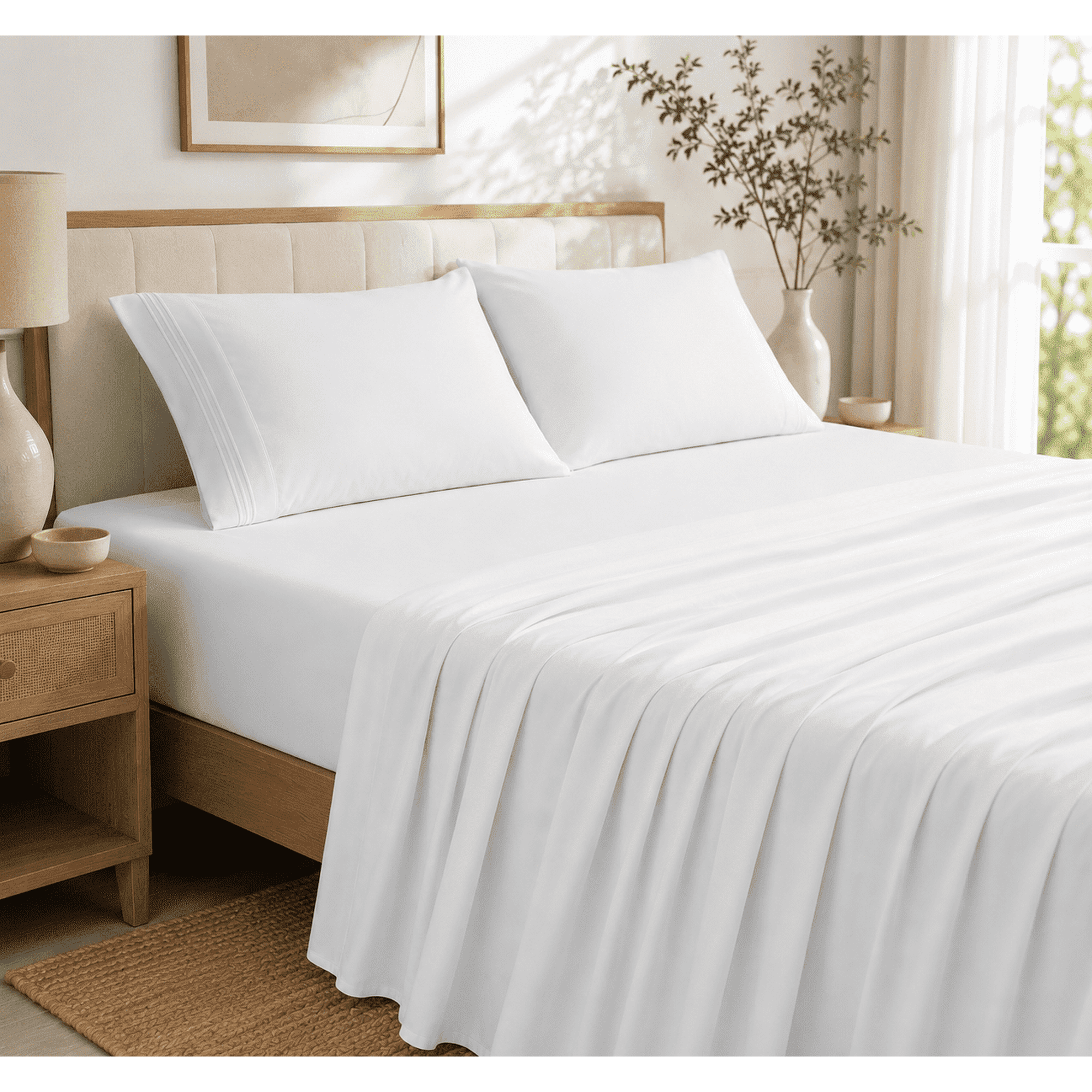 Aquzin Queen Sheet Set, Hotel Luxury Soft Microfiber Bed Sheet, 4- Piece Bedding Set with 16 inch Deep Pocket, White
