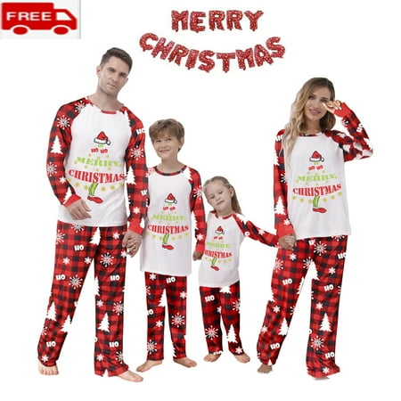 

Christmas Family Pajamas Matching Sets 2023 Classic Cartoon Letter Print Xmas Sleepwear for Family Mens Womens