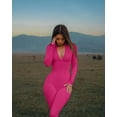 thumbnail image 4 of Women Yoga Jumpsuits Workout Ribbed Long Sleeve Zip Front Sport Jumpsuits, 4 of 5