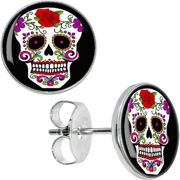 Body Candy Stainless Steel White Sugar Skull Stud Earrings