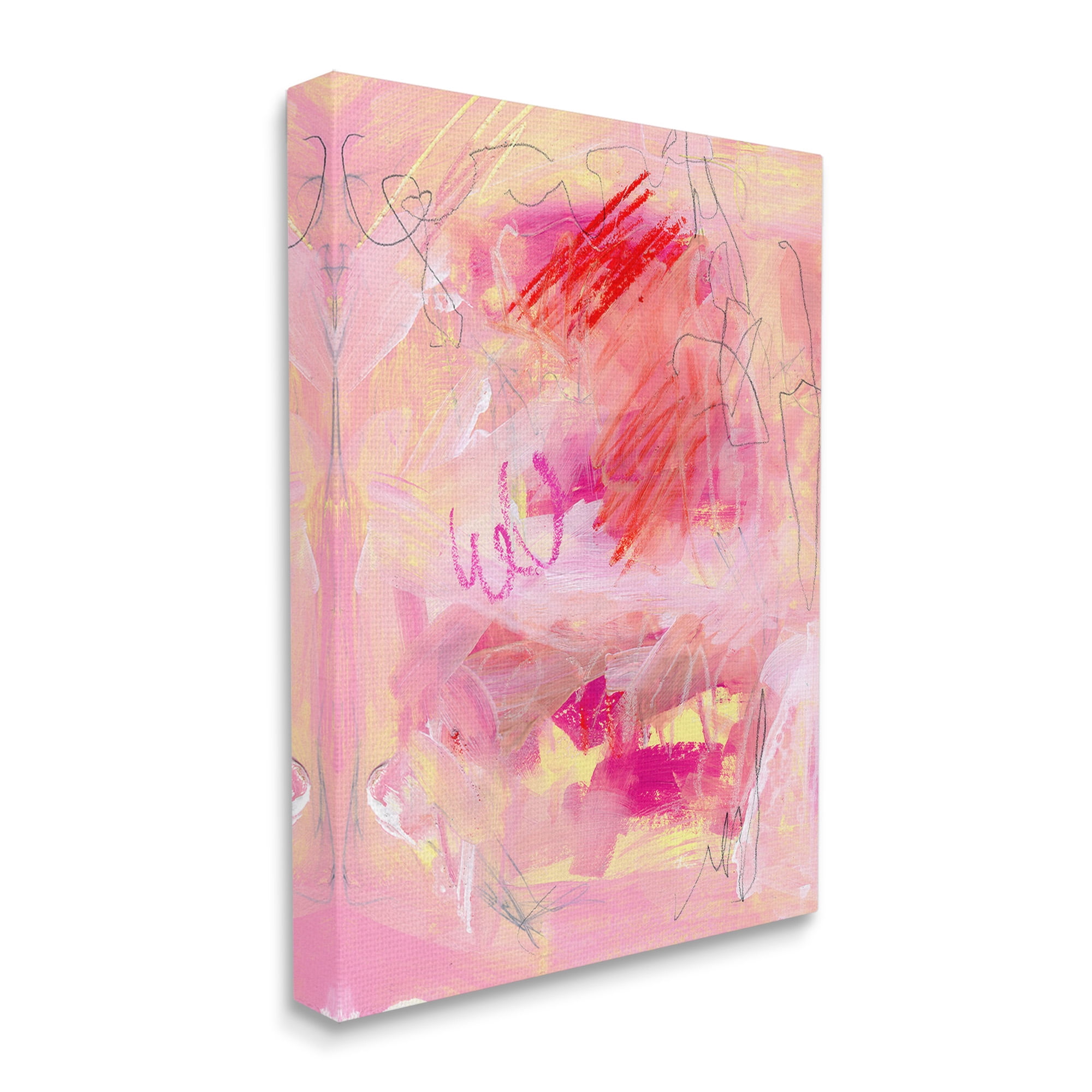Stupell Industries Pink Chaotic Scribble Abstract Painting Gallery Wrapped Canvas Art Print Wall Art, 16 x 20