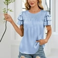 thumbnail image 2 of RYRJJ Womens Satin Dressy Casual Blouses Ruffle Sleeve Crewneck Textured Tops Shirred Summer Business Work Shirt(Blue,XXL), 2 of 4