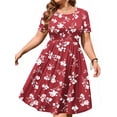 thumbnail image 2 of WellSize Summer Plus Size Dresses for Women Short Sleeve A-Line Midi Dresses Casual Floral Print Beach Dress with Pockets, 2 of 9