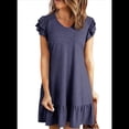thumbnail image 2 of Robes d'Été pour Femmes à Volants Manches Courtes Smockées Col en V Décontractées Amples Ligne A Évasées Mini Robe Robe d'Été Bleu m, 2 of 7