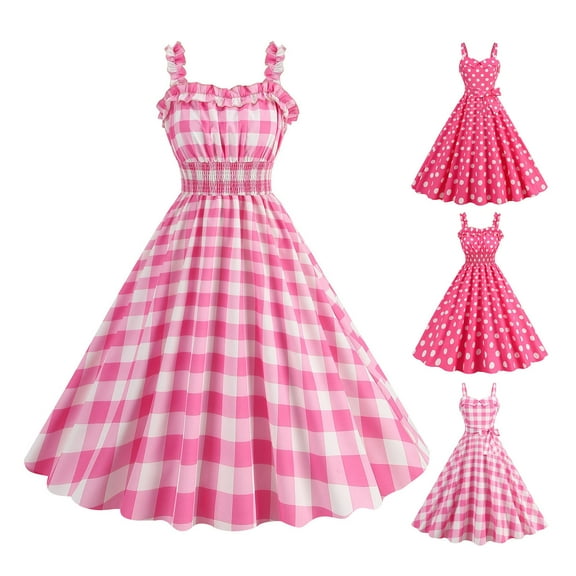 Callipe Women Dress Princess Style A-line Big Hem Shirring Ruffle Color Matching Tight Elastic Waist Sleeveless Christmas Party Prom Dress