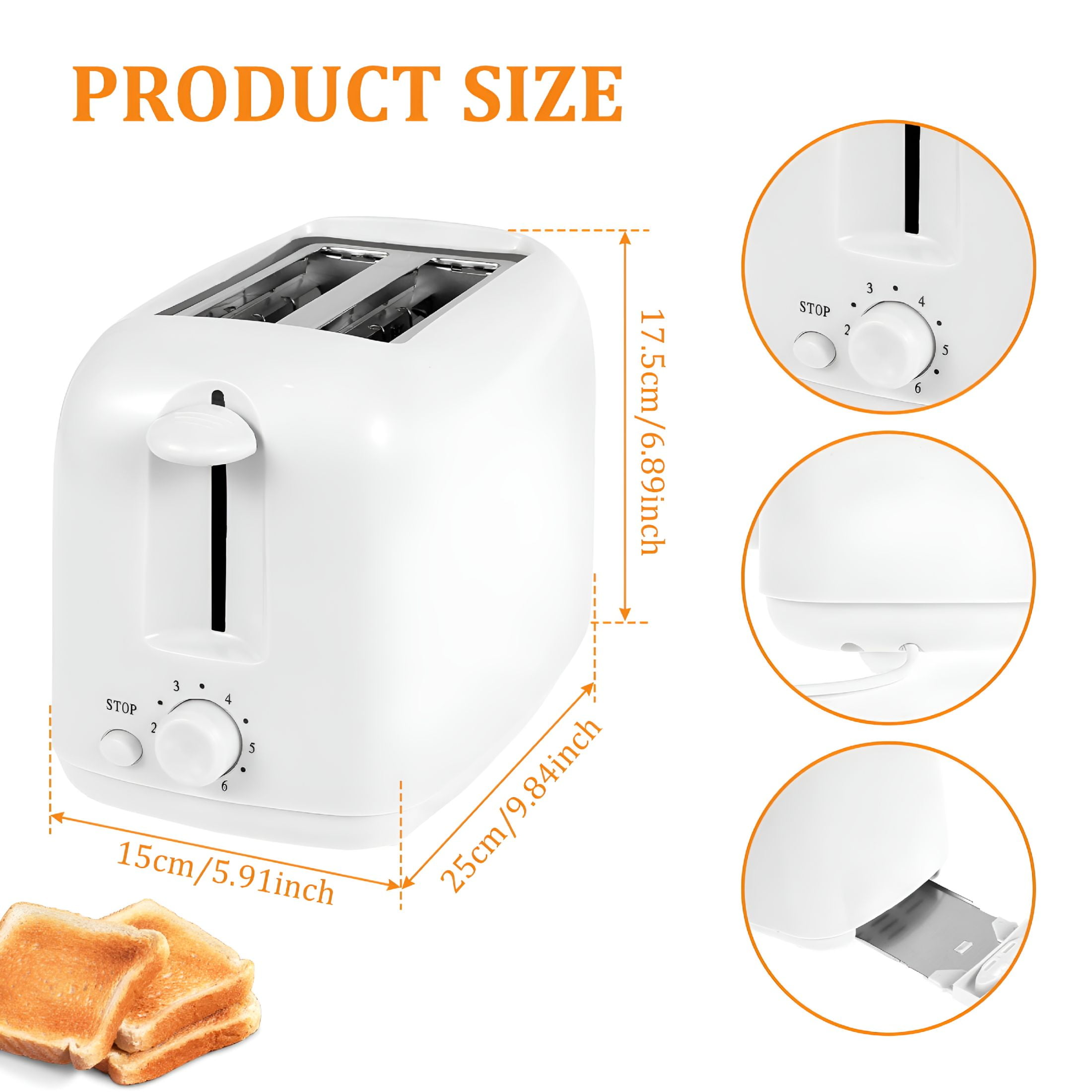 HIBIBUD 2026 New 2 Slice Bread Toaster with Double Wide Slots,6 Settings Slice Toaster with Removable Tray,Practical Small Toaster for Kitchens and Home Compact Toaster