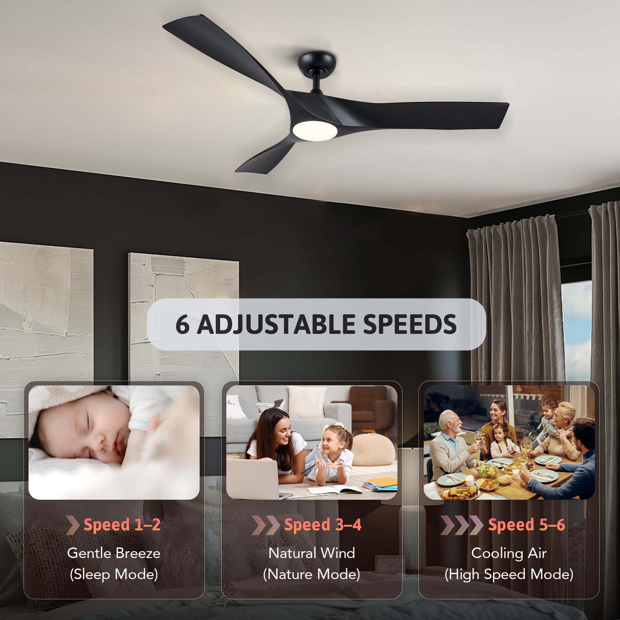 Bestco 52" Ceiling Fan with Lights 3 Blades Remote Control Timer and Adjustable Height for Bedroom Living Room Kitchen Decor More